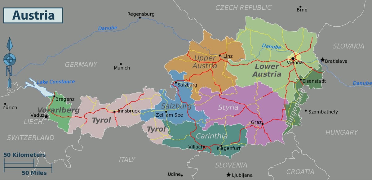 Ավստրիա վայրերի քարտեզ