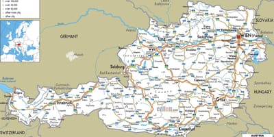 Մանրամասն քարտեզը Ավստրիայի քաղաքների հետ