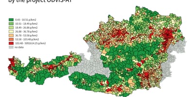 Ավստրիա քարտ բնակչության խտության 